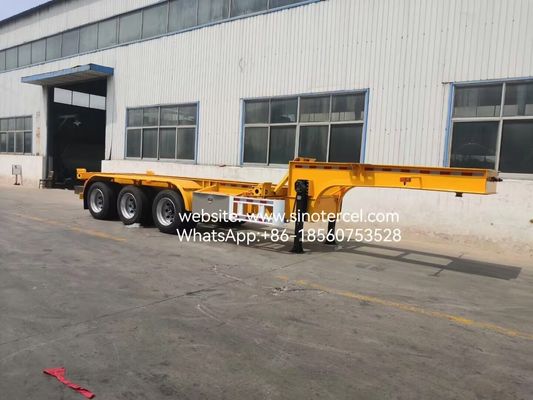 Contenedor de tipo esqueleto Semi remolque amarillo Excelente capacidad de carga 3 ejes Contenedor de tracción