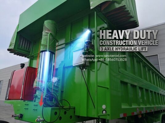 3 Ejes Frontales Elevador hidráulico Semi Dump 24CBM Descarga de alta eficiencia con una lona